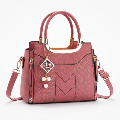 Structured Top Handle Satchel with Crossbody Strap, V-Stitch, Gold Hardware
