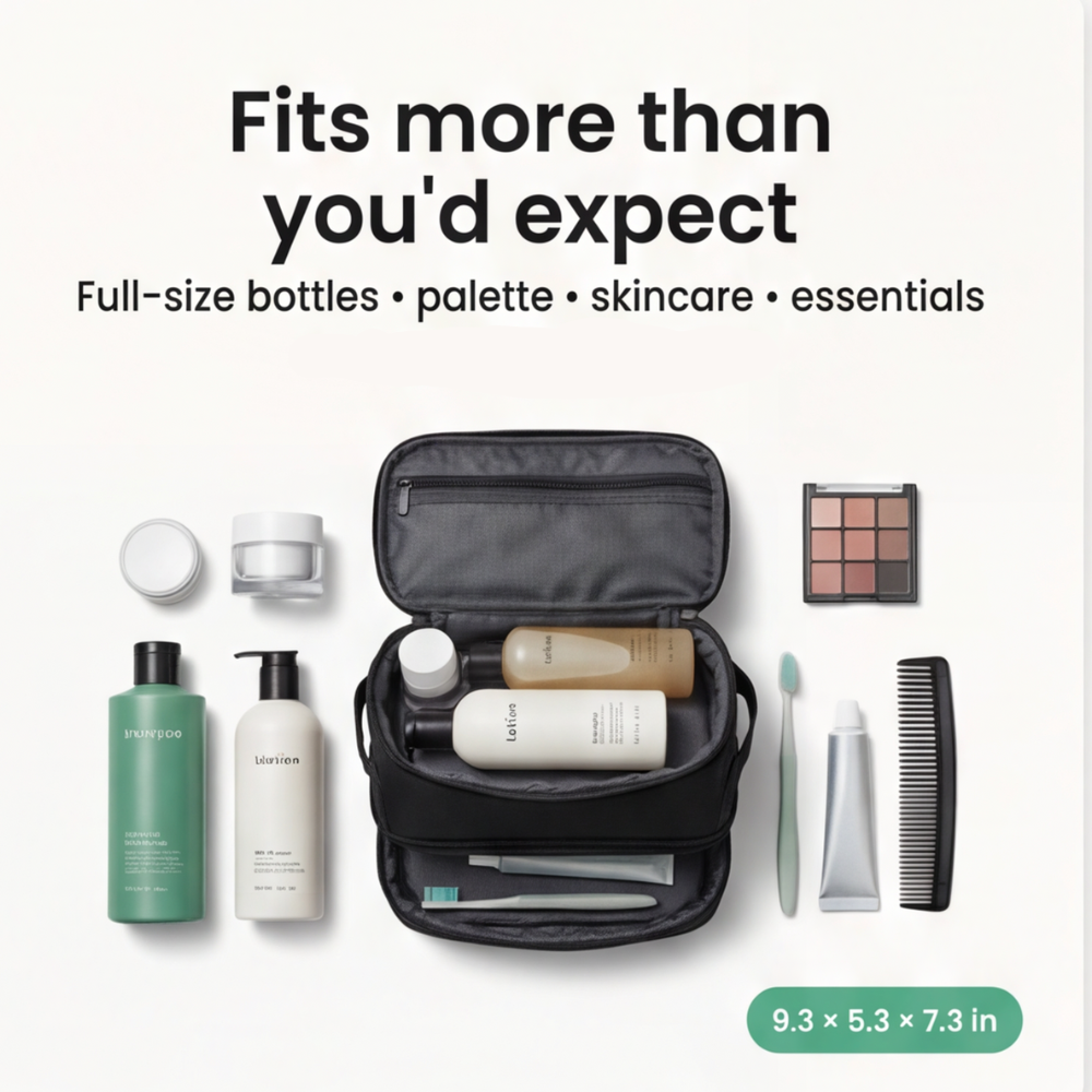 Dual-Layer Toiletry Bag with Wide Opening
