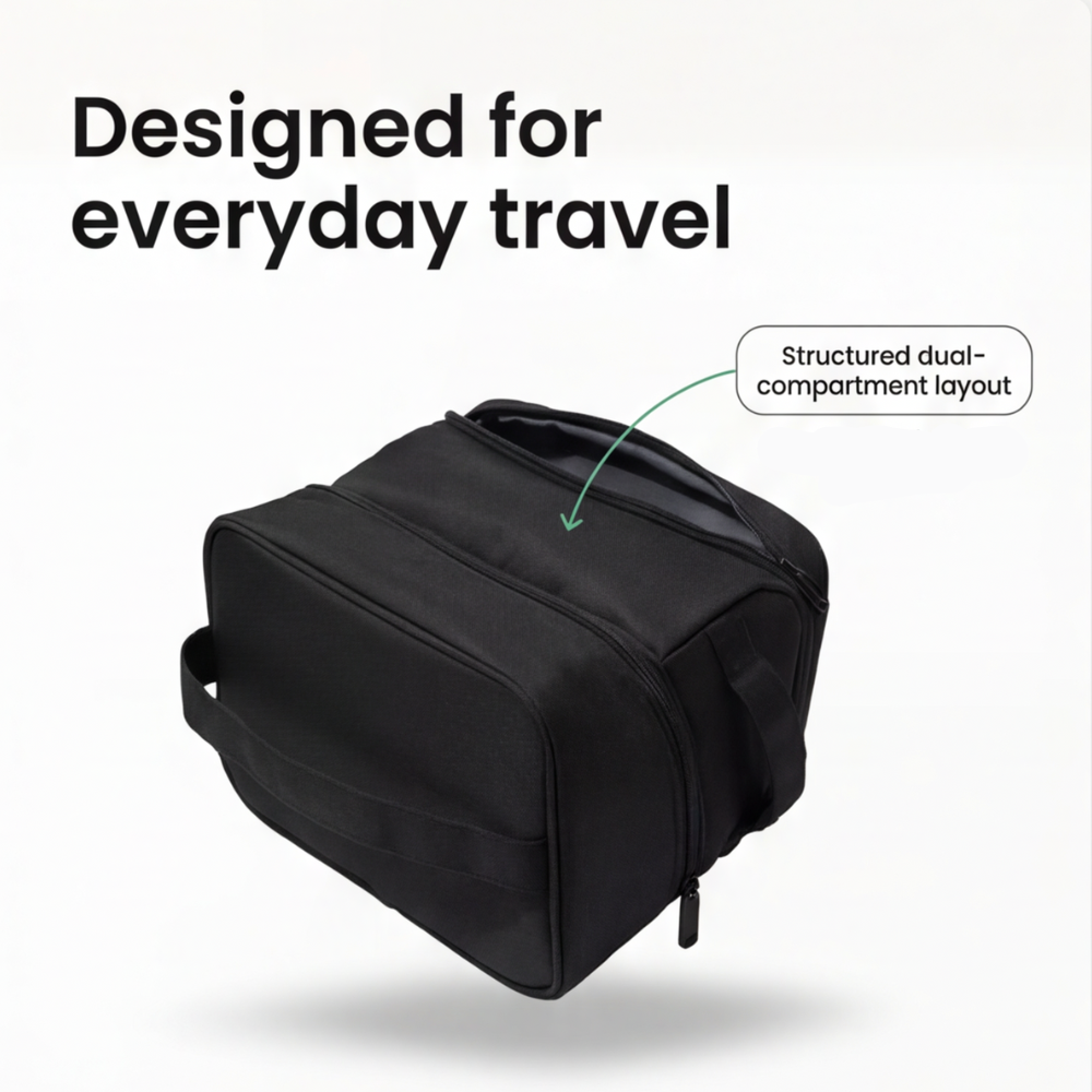 Dual-Layer Toiletry Bag with Wide Opening