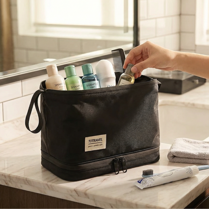 Dual-Layer Toiletry Bag with Wide Opening