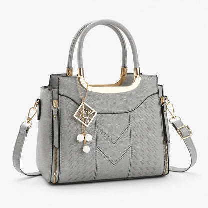 Structured Top Handle Satchel with Crossbody Strap, V-Stitch, Gold Hardware