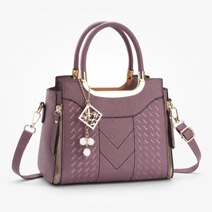 Structured Top Handle Satchel with Crossbody Strap, V-Stitch, Gold Hardware