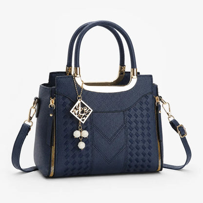 Structured Top Handle Satchel with Crossbody Strap, V-Stitch, Gold Hardware