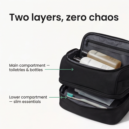 Dual-Layer Toiletry Bag with Wide Opening