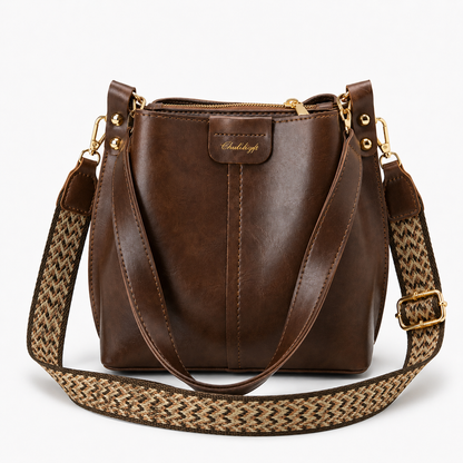 Vintage Bucket Shoulder Bag with Woven Strap