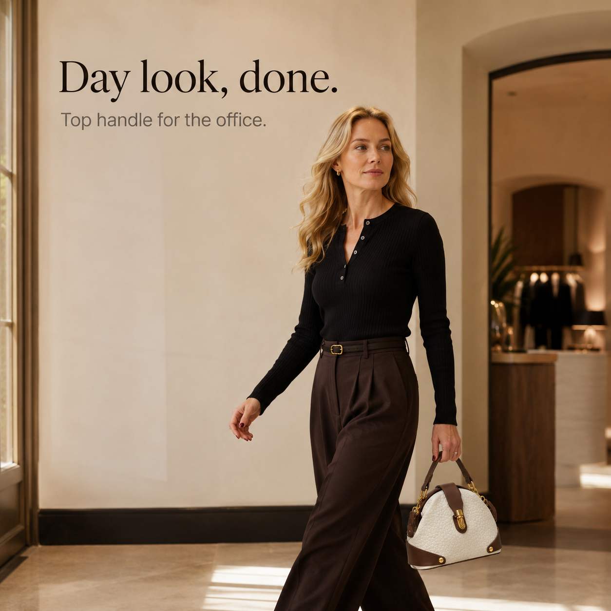 Two-Tone Leather Handbag for Day to Night