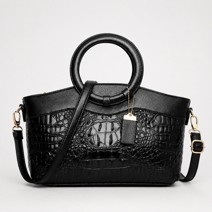Croc-Embossed Round Handle Convertible Tote
