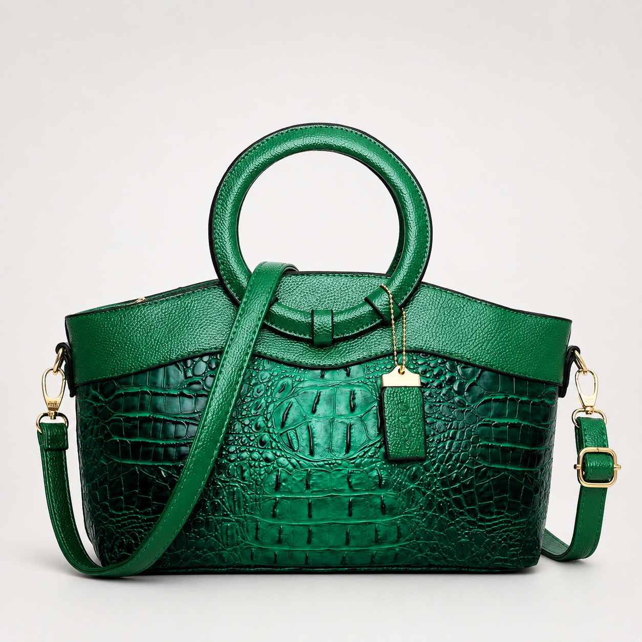 Croc-Embossed Round Handle Convertible Tote
