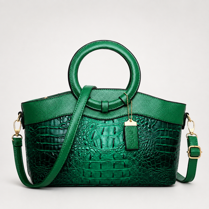 Croc-Embossed Round Handle Convertible Tote