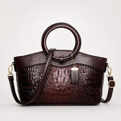 Croc-Embossed Round Handle Convertible Tote