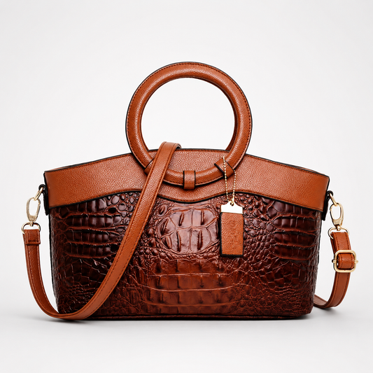 Croc-Embossed Round Handle Convertible Tote
