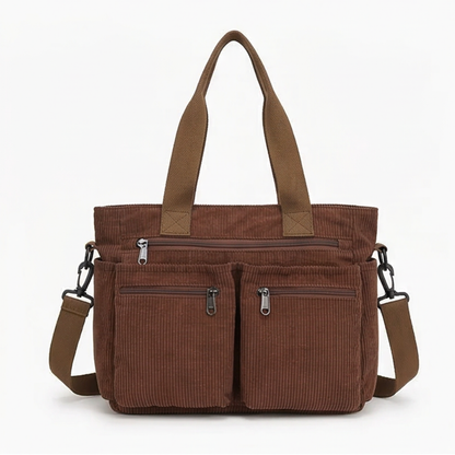 Multi Pocket Corduroy Shoulder Bag