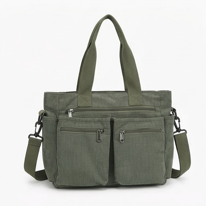 Multi Pocket Corduroy Shoulder Bag
