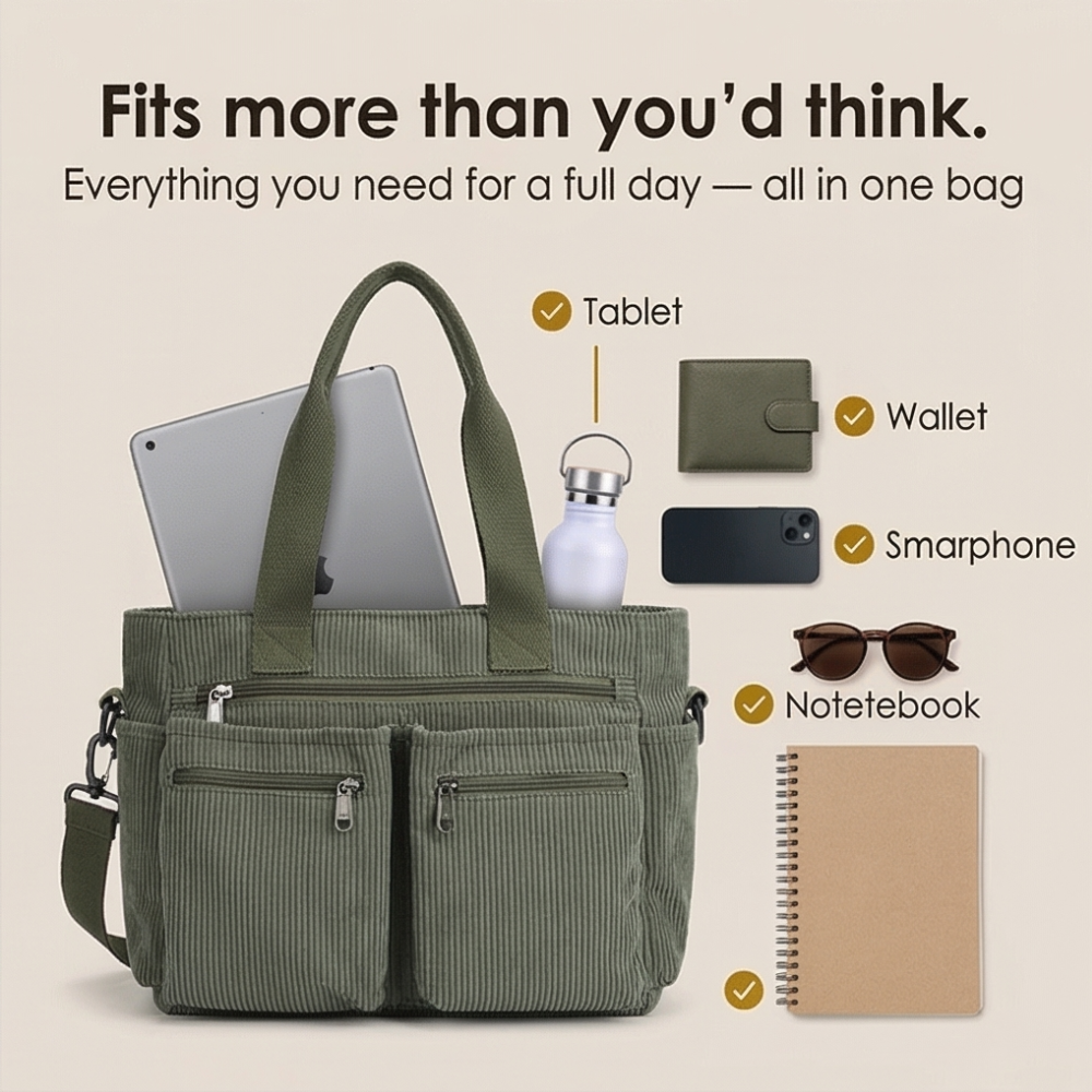 Multi Pocket Corduroy Shoulder Bag