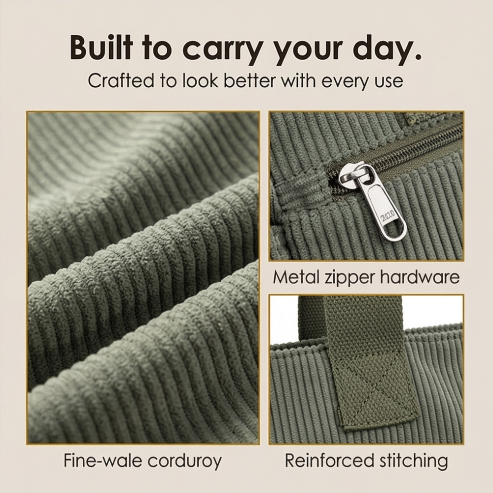 Multi Pocket Corduroy Shoulder Bag