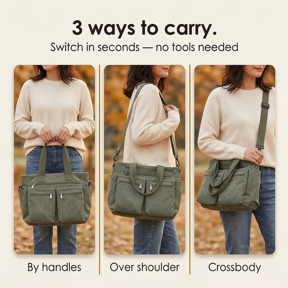 Multi Pocket Corduroy Shoulder Bag