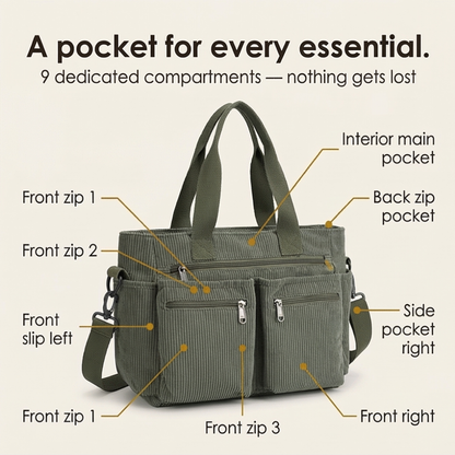 Multi Pocket Corduroy Shoulder Bag