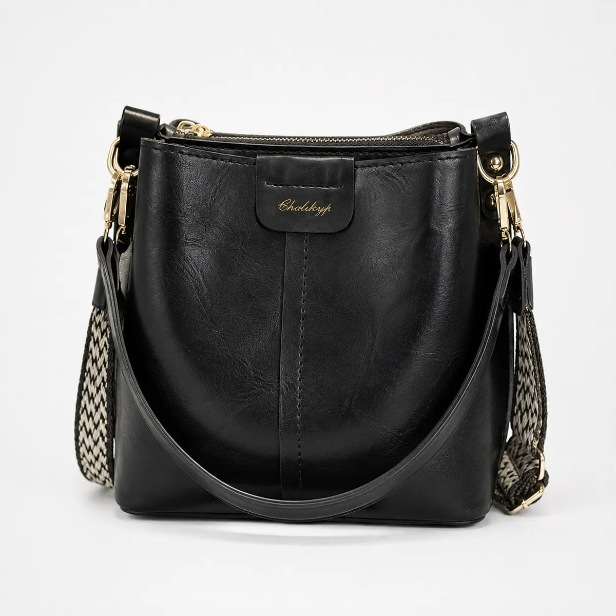 Vintage Bucket Shoulder Bag with Woven Strap