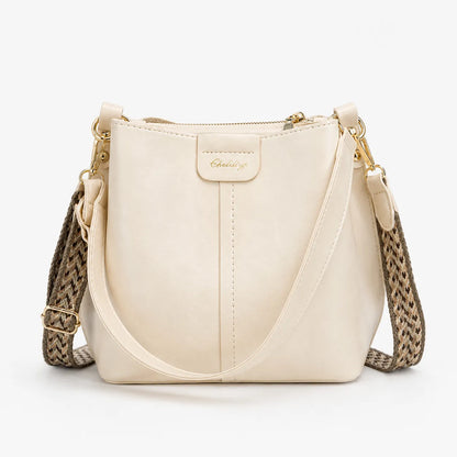 Vintage Bucket Shoulder Bag with Woven Strap