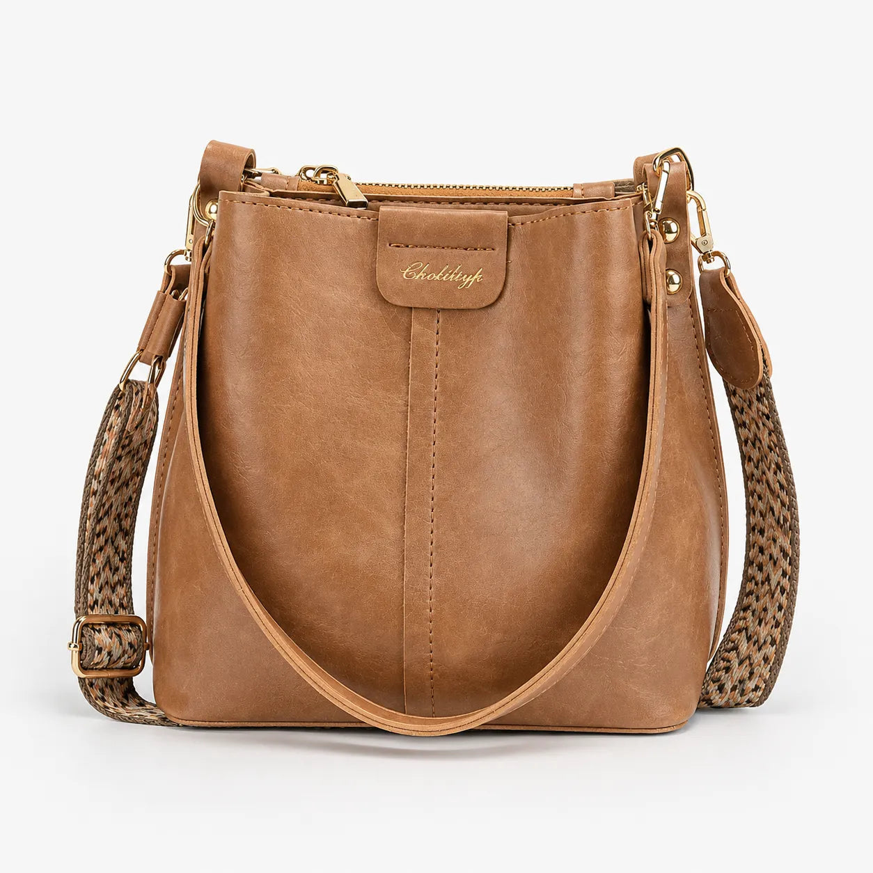 Vintage Bucket Shoulder Bag with Woven Strap
