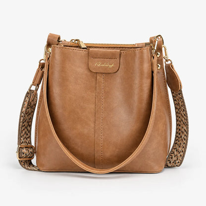Vintage Bucket Shoulder Bag with Woven Strap