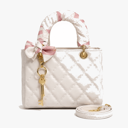 Quilted Handbag with Silk Scarf Handles