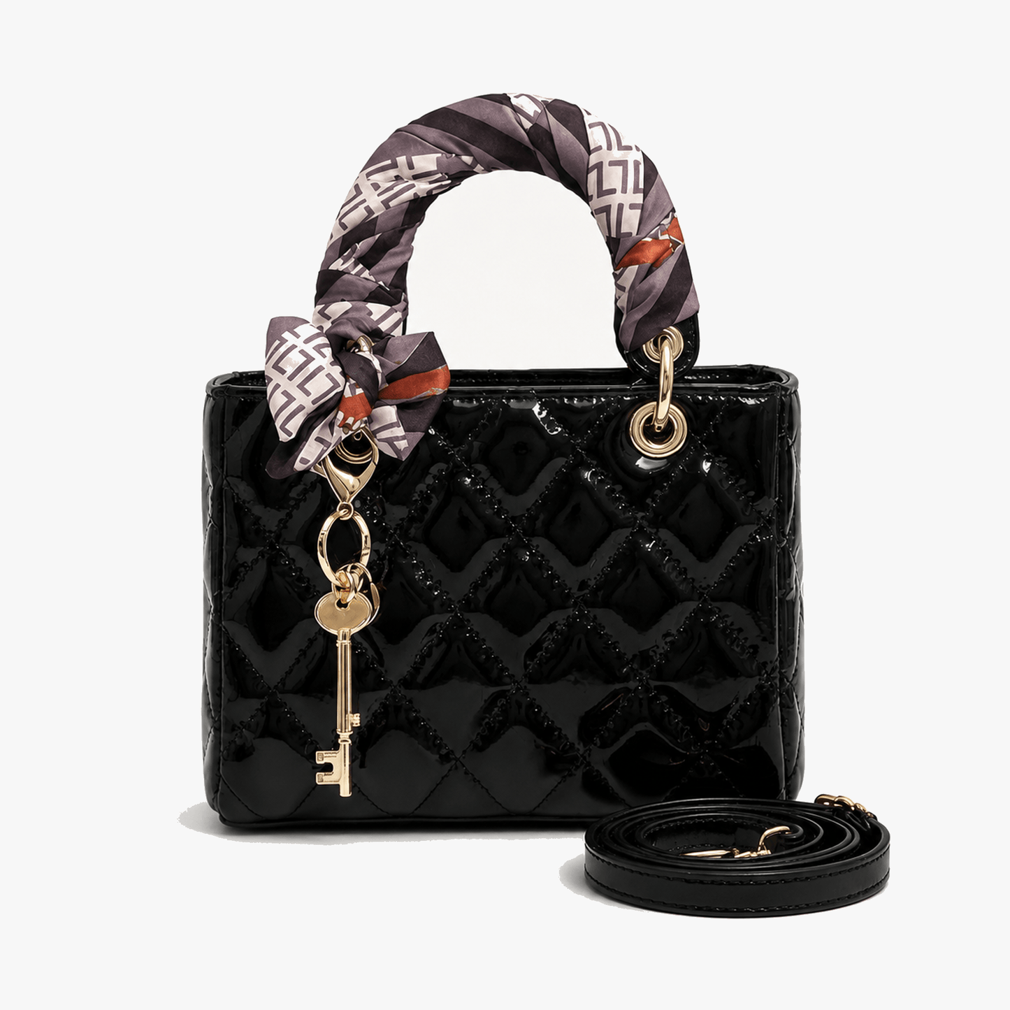 Quilted Handbag with Silk Scarf Handles