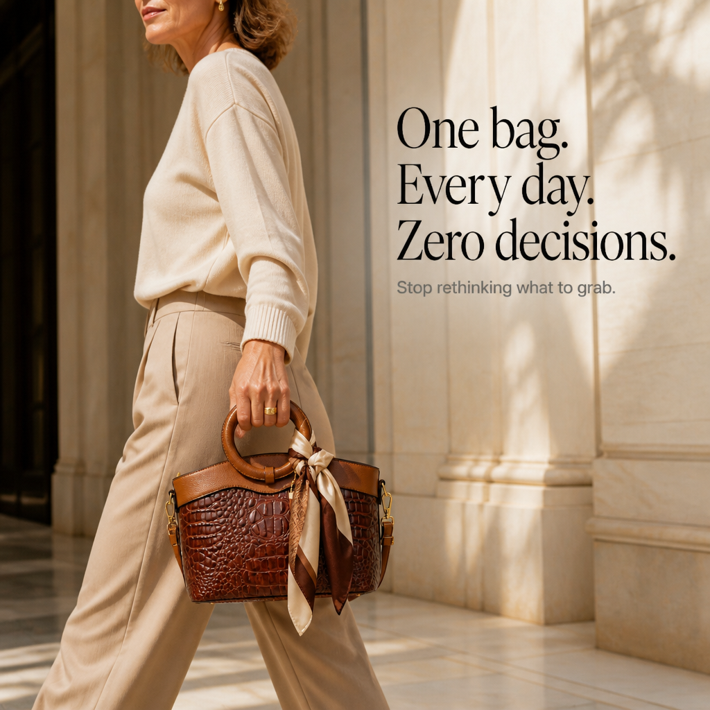 Croc-Embossed Round Handle Convertible Tote