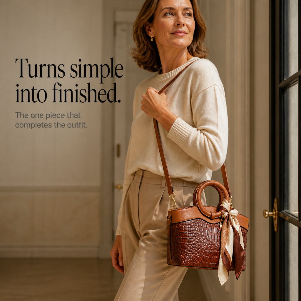 Croc-Embossed Round Handle Convertible Tote