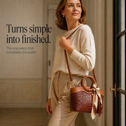 Croc-Embossed Round Handle Convertible Tote