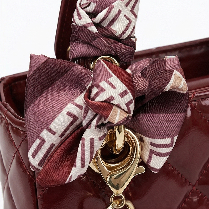 Quilted Handbag with Silk Scarf Handles