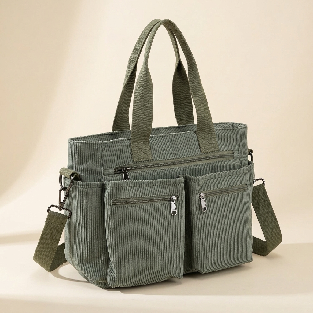 Multi Pocket Corduroy Shoulder Bag