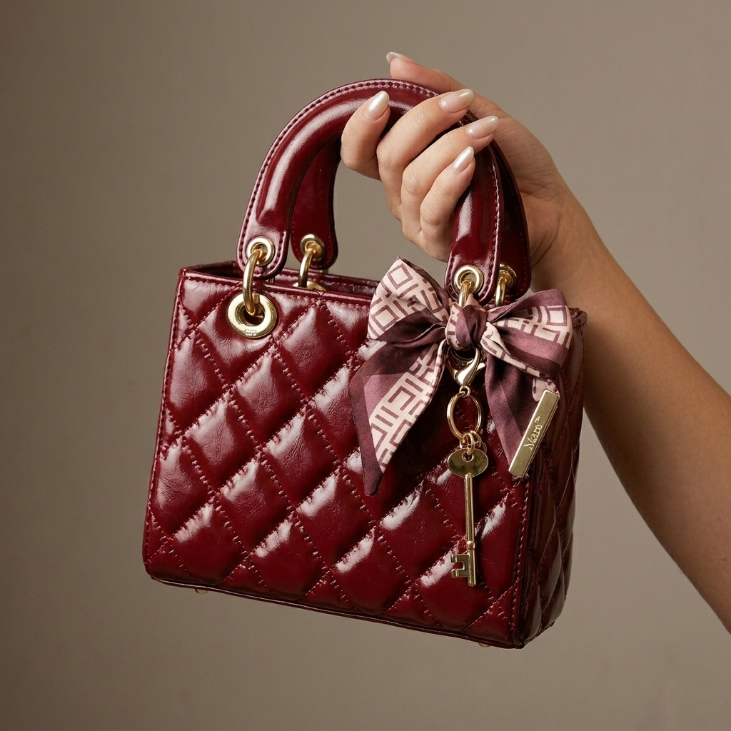Quilted Handbag with Silk Scarf Handles