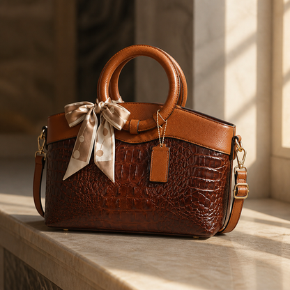 Croc-Embossed Round Handle Convertible Tote