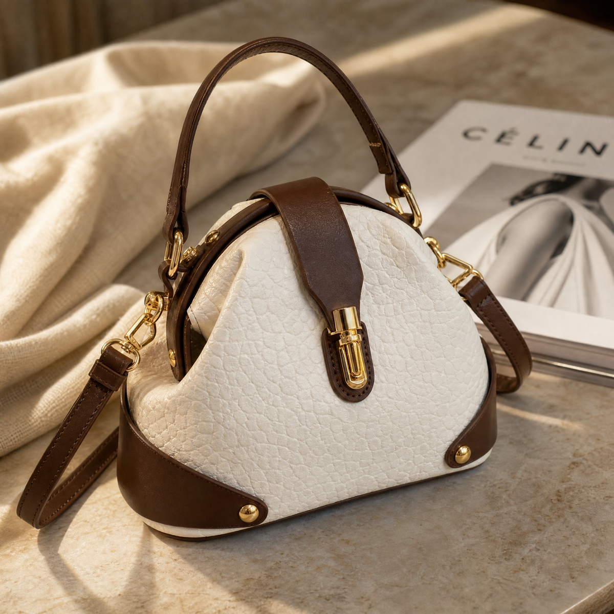Two-Tone Leather Handbag for Day to Night