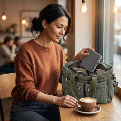Multi Pocket Corduroy Shoulder Bag