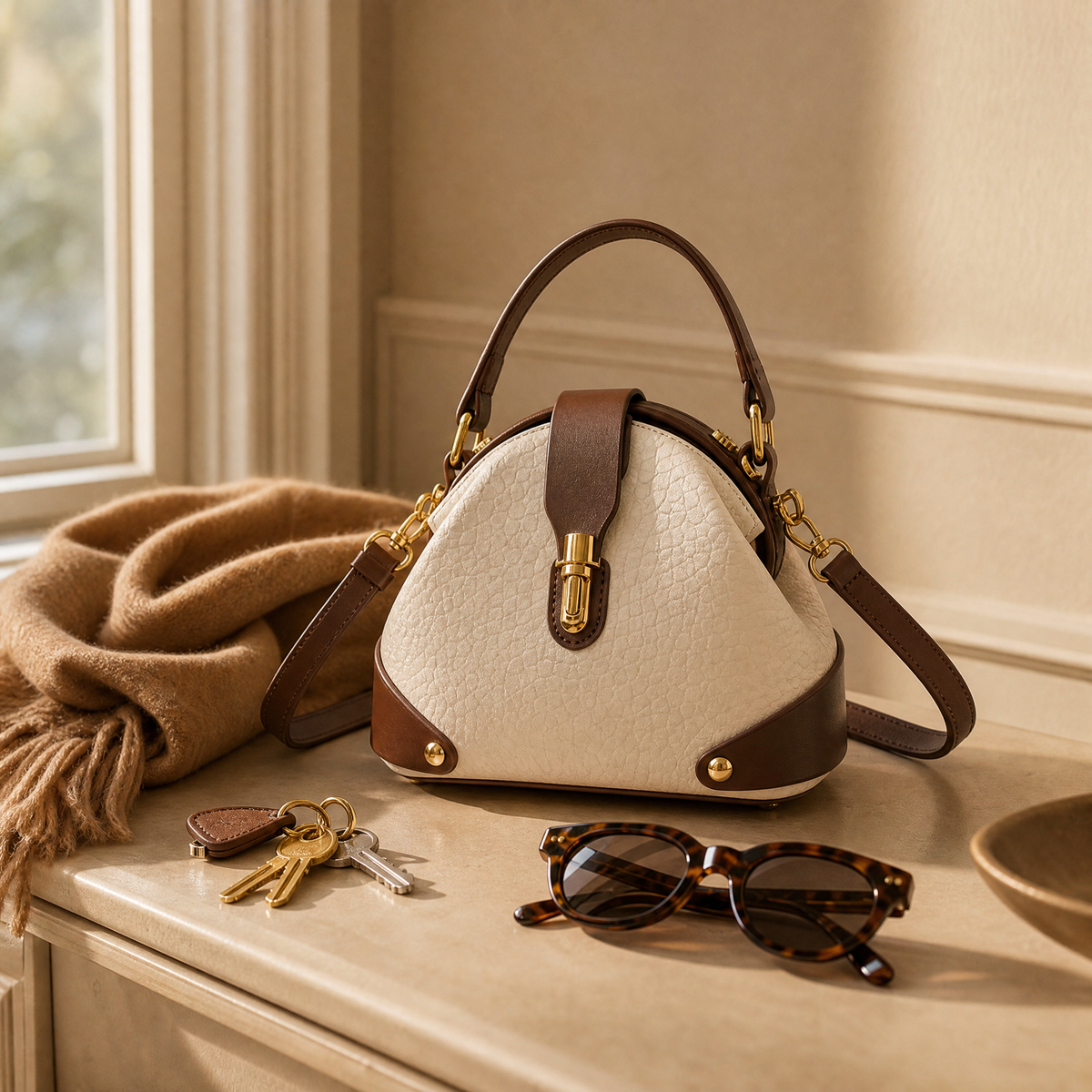 Two-Tone Leather Handbag for Day to Night
