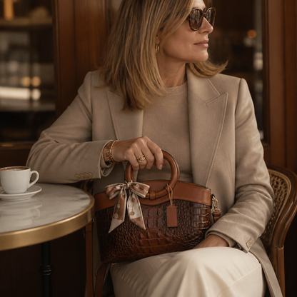 Croc-Embossed Round Handle Convertible Tote