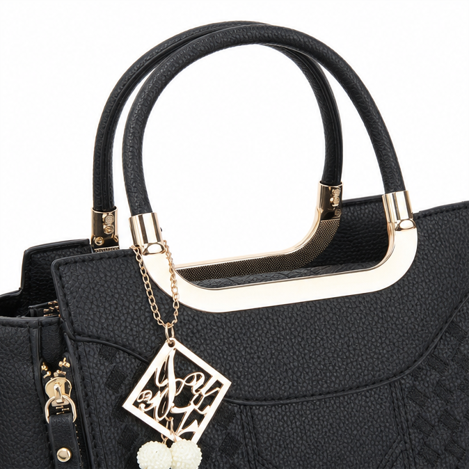 Structured Top Handle Satchel with Crossbody Strap, V-Stitch, Gold Hardware