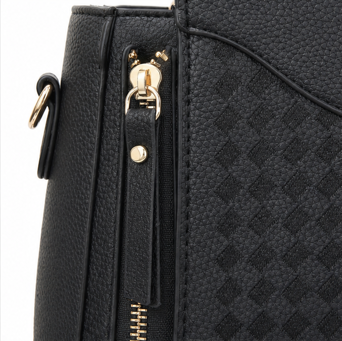Structured Top Handle Satchel with Crossbody Strap, V-Stitch, Gold Hardware