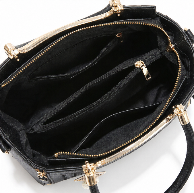 Structured Top Handle Satchel with Crossbody Strap, V-Stitch, Gold Hardware